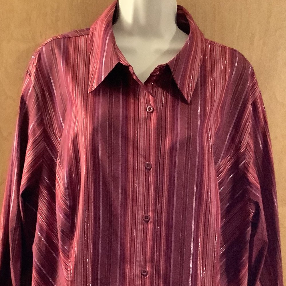 NWT Apostrophe Red Striped Button-Down Blouse Size: 20-22W